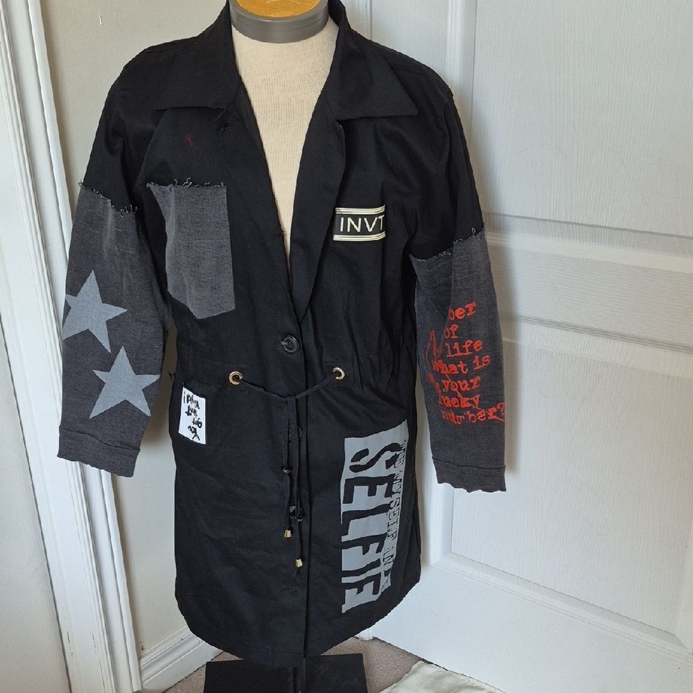 Black and Gray Jean Jacket with Star Accents